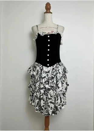 Robe à bretelles noir et blanc, corset gothique y2k 2000s – Taille S (36), brand: Inconnu, condition: Very good, size: S / 36 / 8, €10.00, €11.20 includes Buyer Protection