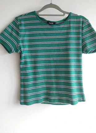 T-shirt court à manches courtes à rayures blanches et vertes Jennyfer M, marque: Jennyfer, état: Très bon état, taille: M / 38 / 10, 2,00 €, 2,80 € Protection acheteurs incluse