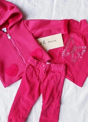 Ensemble pantalon velours sweat zippé et col roulé Rose foncé , merk: Kimbaloo, staat: Heel goed, maat: 9-12 maanden / 74 cm, € 11,00, € 12,25 inclusief Kopersbescherming