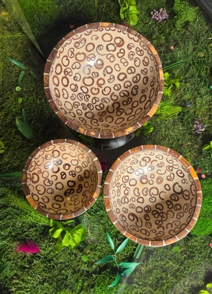 Lot de 3 bols décoratifs en résine – coco & cannelle – 10 / 13 / 16 cm, état: Très bon état, 6,00 €, 7,00 € Protection acheteurs incluse