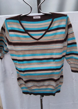 Orsay, L, V kivágású, pamut 3/4 ujjú vékony pulóver arany szálas csíkokkal., márka: ORSAY, állapot: Kiváló, méret: L / 40 / 12, 1,350.00 Ft, 1,698.00 Ft vevővédelemmel