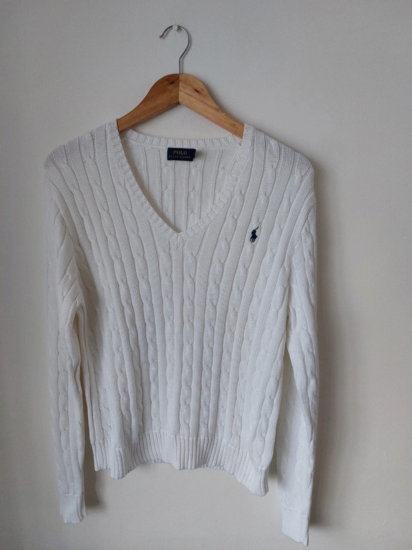 Ralph Lauren cable knit v neck 100% cotton jumper size XL UK14 Excellent condition
