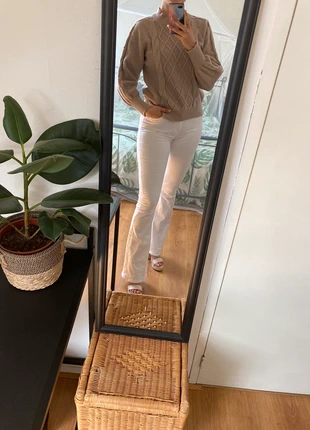 Mooie beige gebreide knitted sweater winter trui met rib patroon en ballonmouwen maat S/M, état: Très bon état, taille: M / 38 / 10, 5,00 €, 5,95 € Protection acheteurs incluse