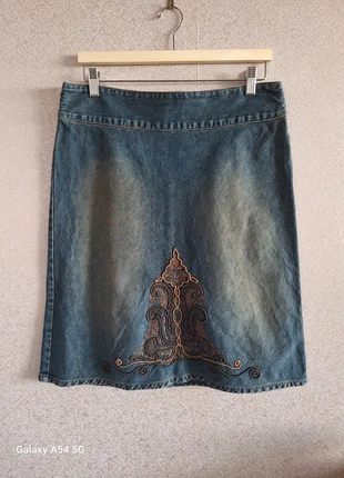 Cherokee Women's Y2K Vintage Embroidered Knee Length Boho Blue Denim Skirt Size 14, brand: Cherokee, condition: Very good, size: XL / 14, £17.50, £19.08 includes Buyer Protection