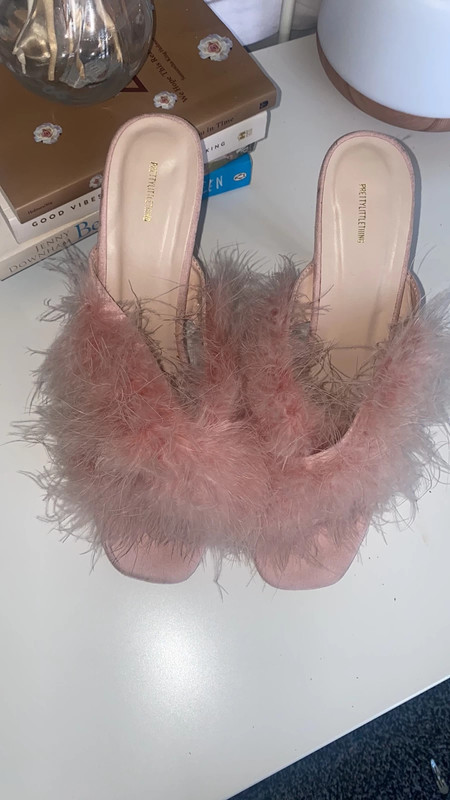 Pink clearance fluffy mules