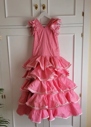 Traje de Flamenca Rosa – Bordados Foronda S.A., marca: Bordados Foronda S.A., estado: Muito bom, tamanho: 13 anos / 158 cm, €60.00, €63.70 inclui Proteção do Comprador