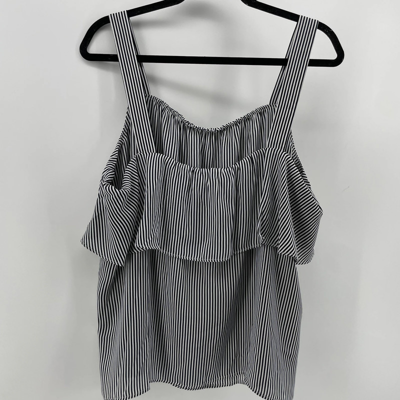 Loft Tank Top Blouse Navy White Stripes Ruffle XL 3