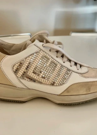 Hogan Interactive beige con paillettes in pelle e camoscio, merk: Hogan, staat: Goed, maat: 40, € 25,00, € 26,95 inclusief Kopersbescherming