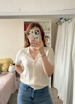 Gilet cardigan à manches courtes blanc - taille S, marque: Vintage Dressing, état: Très bon état, taille: S / 36 / 8, 15,00 €, 16,45 € Protection acheteurs incluse