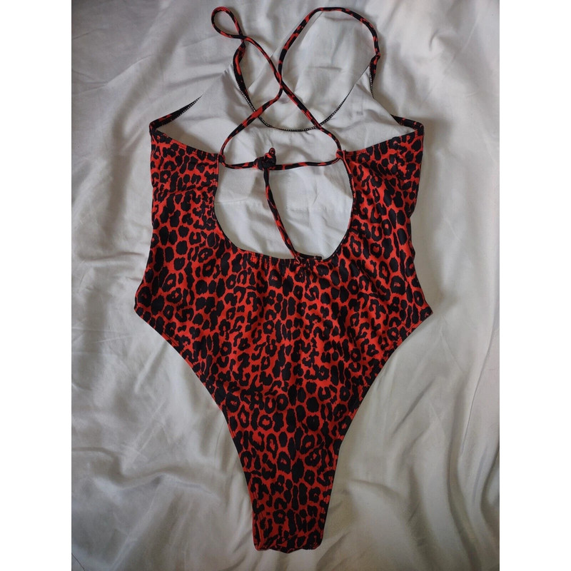 EUC Sz Large Red Black Leopard Animal Print Swimsuit Swimming Costume 3