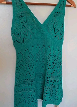Haut vert ajouré en maille crochetée Knit Mix Taille S, brand: knit mix, condition: Very good, size: S / 36 / 8, €4.00, €4.90 includes Buyer Protection