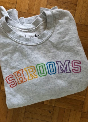 Mushroom shrooms sweatshirt from Glow Bar, grey, small with rainbow text, brand: Glow Bar, condition: New without tags, size: S / 8, £5.00, £5.95 includes Buyer Protection