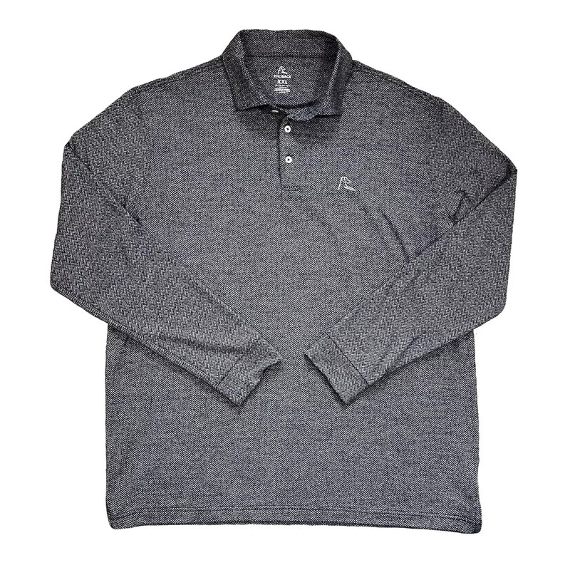 Rhoback Long Sleeve Performance Polo XXL Black/Gray Herringbone Jacquard Knit 1