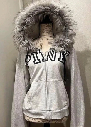 Veste Sweat à Capuche col fourrure zip Pink vintage gothique punk Y2K streetwear femme Gris, marke: y2k, zustand: Neu, mit Etikett, größe: S / 36 / 8, 42,00 €, 44,80 € inklusive Vinted-Käuferschutz