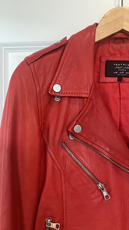 Zara red genuine leather jacket 1