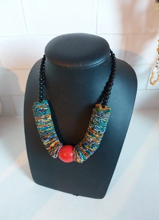 Collier ethnique bohème chic artisanat coloré perles tissu, marca: Fabrication Artisanale, estado: Muy bueno, 7,00 €, 8,05 € Protección al comprador incluida