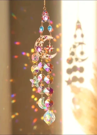 🌙 Attrape-soleil doré lune & étoile strass / cristaux suspendus, condition: New with tags, €13.50, €14.88 includes Buyer Protection Pro