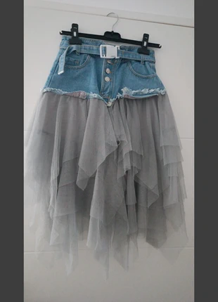 🍁 NEUF jupe en jean avec voilage, condizioni: Nuovo senza cartellino, taglia: 12 anni / 152 cm, €5.00, €5.95 include la Protezione acquisti