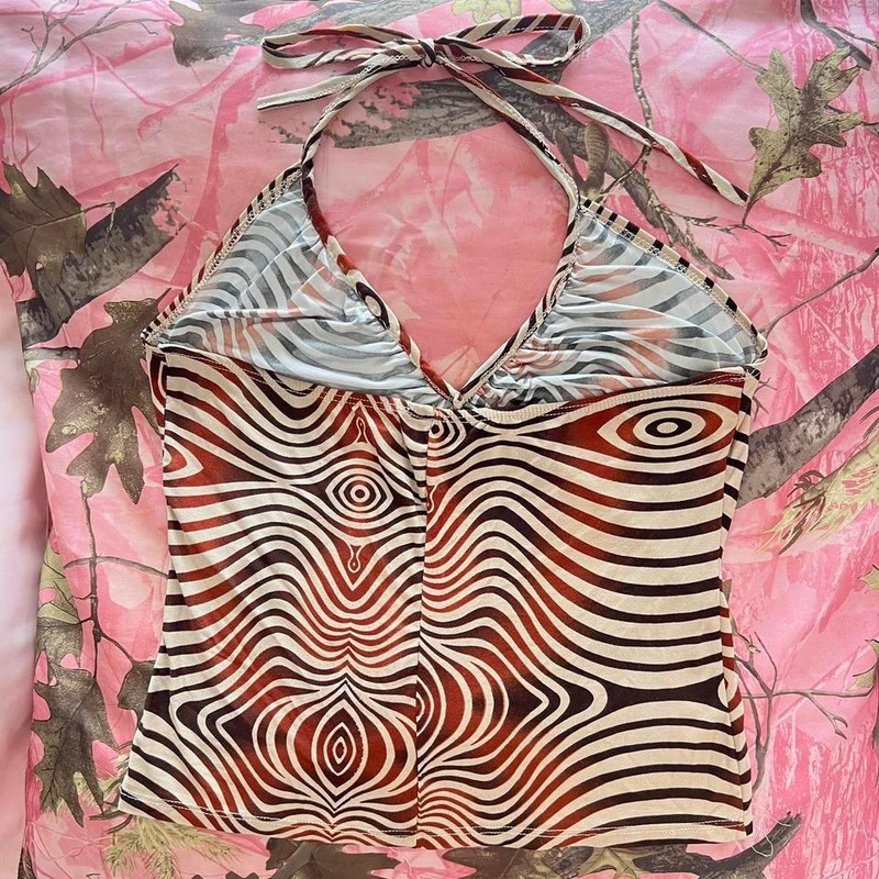 y2k vintage 2000s zebra print sparkly halter top 2