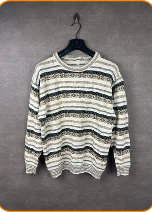 Pull vintage Porto Bello à rayures texturées tons beige et gris taille L, brand: Portobello, condition: Very good, size: L, €28.00, €30.10 includes Buyer Protection