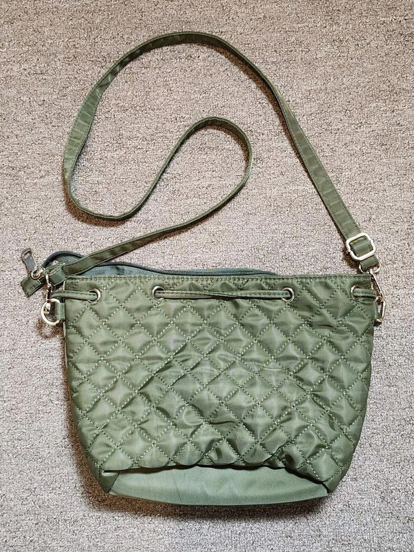 Olive Green Quilted Crossbody Bag 1