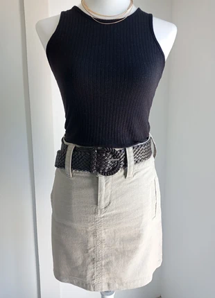 Magnifique jupe en lin et coton beige taupe avec ceinture tressée marron chocolat T.34 Morgan, merk: Morgan, staat: Heel goed, maat: S / 36 / 8, € 9,90, € 11,10 inclusief Kopersbescherming Pro