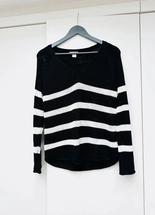 H&M Black White Stripe Rib Knit Relaxed Fit Jumper Bloggers S 8 10 Small V neck, brand: H&M, condition: Very good, size: S / UK 8-10, £5.99, £6.99 includes Buyer Protection