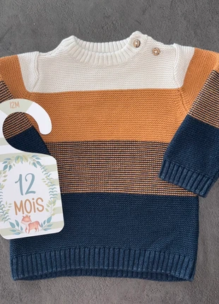 Pull rayé bleu marron blanc C&A / 12 mois / Très bon état, brand: C&A, condition: Very good, size: 12-18 months / 80 cm, €1.00, €1.75 includes Buyer Protection