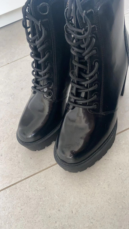 River island heeled patent military boots sale in black