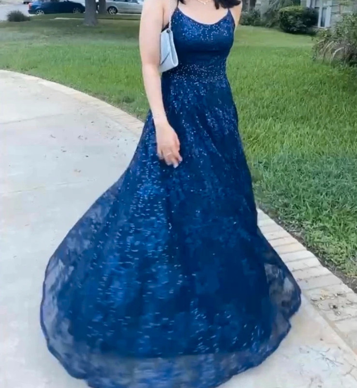 Blue sequin prom dress 2
