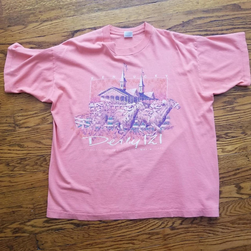 Vintage Fruit of the Loom Made in USA 1993 Kentucky Derby Pink Tee 1