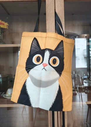 Borsa in tela - shopper con Gatto Curioso, brand: cat lovers, condizioni: Nuovo senza cartellino, €8.90, €10.05 include la Protezione acquisti