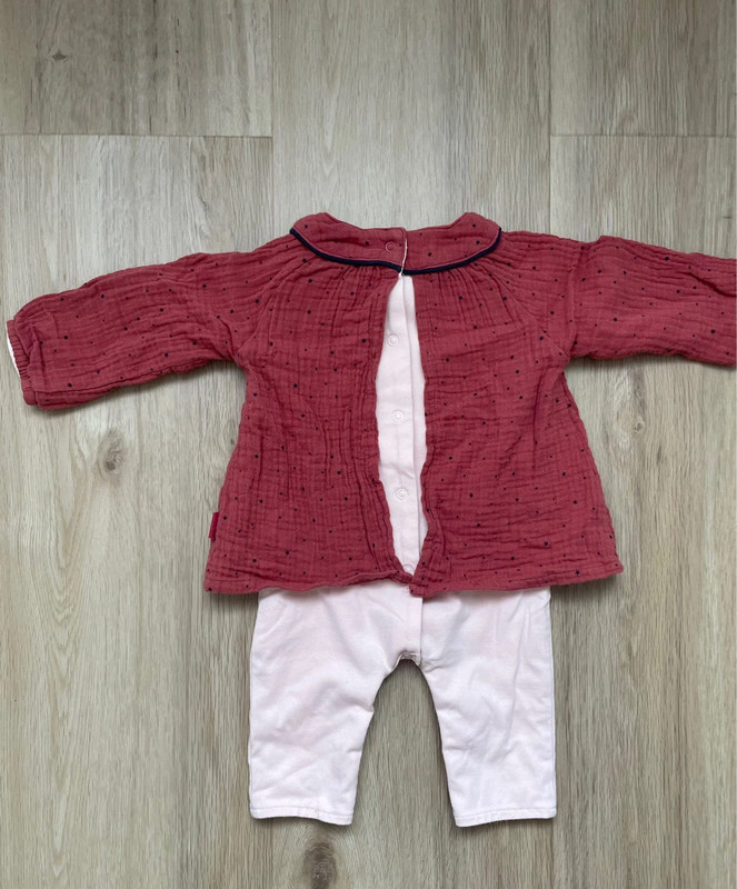 Combinaison P’tit Bisou rose et bordeaux 3 mois - photo numéro 2