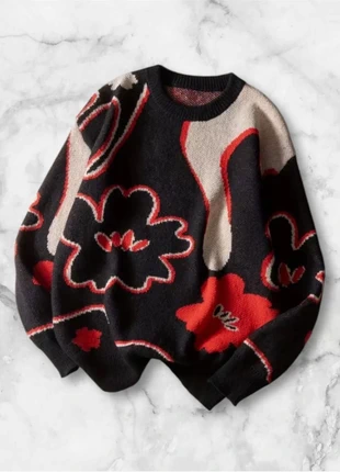 Pull noir à motifs floraux rouges et beiges taille M style streetwear Y2K vintage, merk: y2k, staat: Heel goed, maat: M, € 40,00, € 42,70 inclusief Kopersbescherming Pro