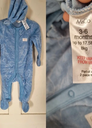 M&Co 3-6 months boys blue fleeced sleepsuit including hat, brand: M&Co, condition: Very good, size: 3-6 months / 62 cm, £5.00, £5.70 includes Buyer Protection