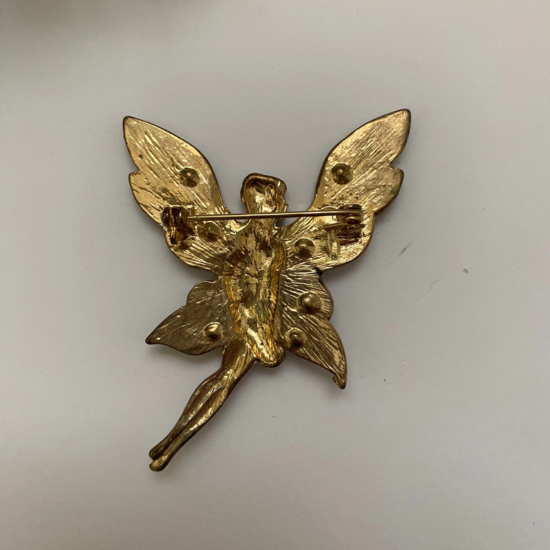 Vintage gold pink purple whimsical garden fairy pin 5