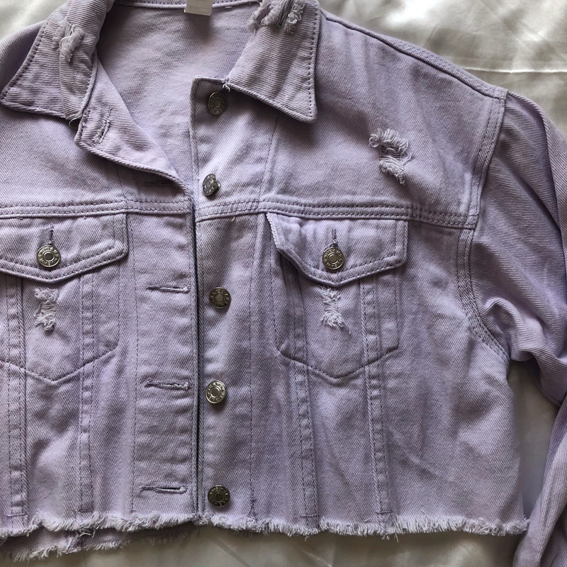 Lilac Distressed Cropped Denim Jacket