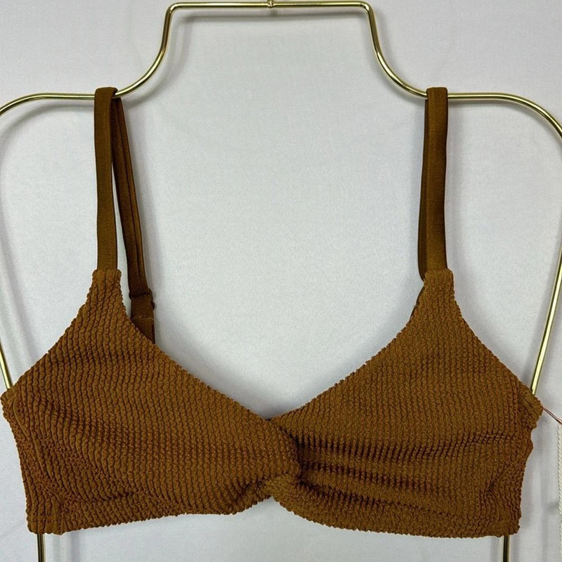 Good American Crinkle Always Fits Twist Bikini Top Bronze Brown Size L 1