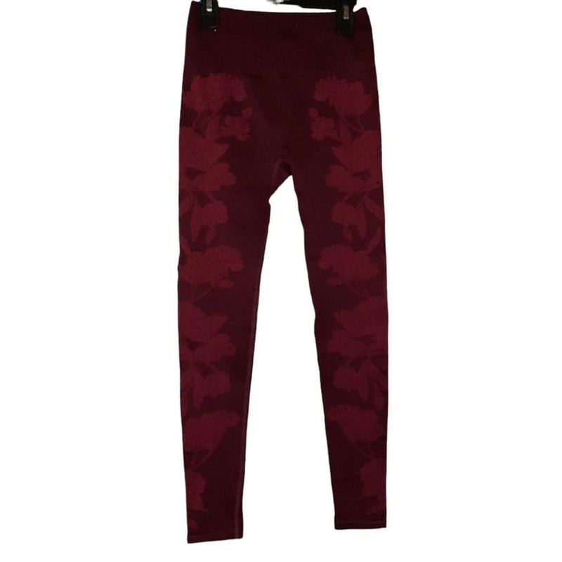 Fabletics Thick Floral Burgundy Leggings Size XS 1