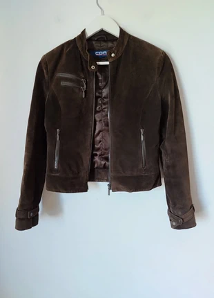 Casaco castanho chocolate camurça couro genuíno biker cropped 90s y2k vintage, marca: Vintage Dressing, estado: Muito bom, tamanho: S / 36 / 8, €52.00, €55.30 inclui Proteção do Comprador