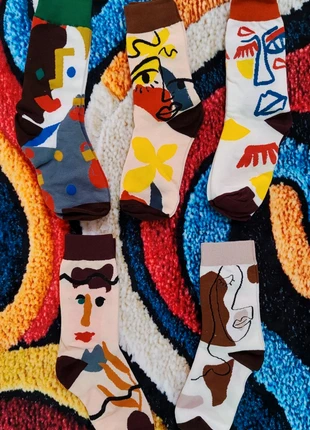 🎨 Lot 5 chaussettes arty neuves – visages abstraits colorés., condition: New without tags, size: M | 39–42, €8.50, €9.63 includes Buyer Protection