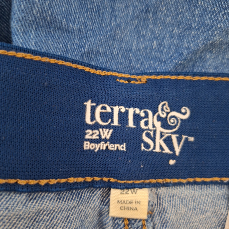 Terra & Sky Women's Boyfriend Jeans Plus Size 22W Medium Wash Distressed Raw Hem 4