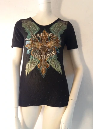 T-shirt Harley Davidson lacage dos et strass, brand: Harley Davidson, condition: Very good, size: S / 36 / 8, €29.00, €31.15 includes Buyer Protection