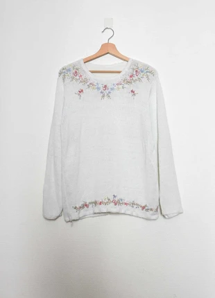 Cotton sweater with embroidery | Pull en coton avec broderies fleurs, marque: Vintage, état: Très bon état, taille: L / 40 / 12, 12,00 €, 13,30 € Protection acheteurs (Pro) incluse