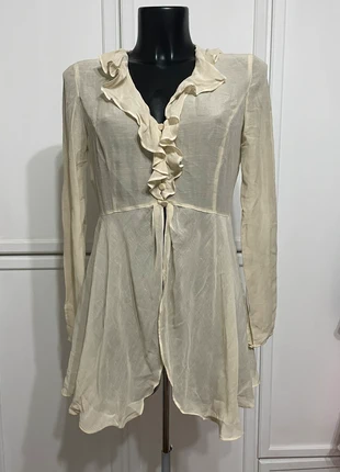 blusa lunga vintage emporio armani made in italy in viscosa e lino panna con rouches, merk: Emporio Armani, staat: Heel goed, maat: M / 38 / 10, € 97,00, € 102,55 inclusief Kopersbescherming