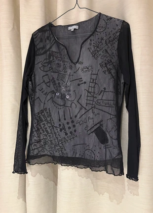 Vintage 00s Per Una Marks & Spencer Black Mesh Doodle Print Top, brand: Per Una, condition: Very good, size: M / UK 12-14, £15.00, £16.45 includes Buyer Protection