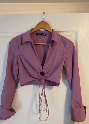 ZARA Chemise Crop Top Popeline Mauve Laçage T. XS, marque: Zara, état: Très bon état, taille: XS / 34 / 6, 8,00 €, 9,10 € Protection acheteurs incluse