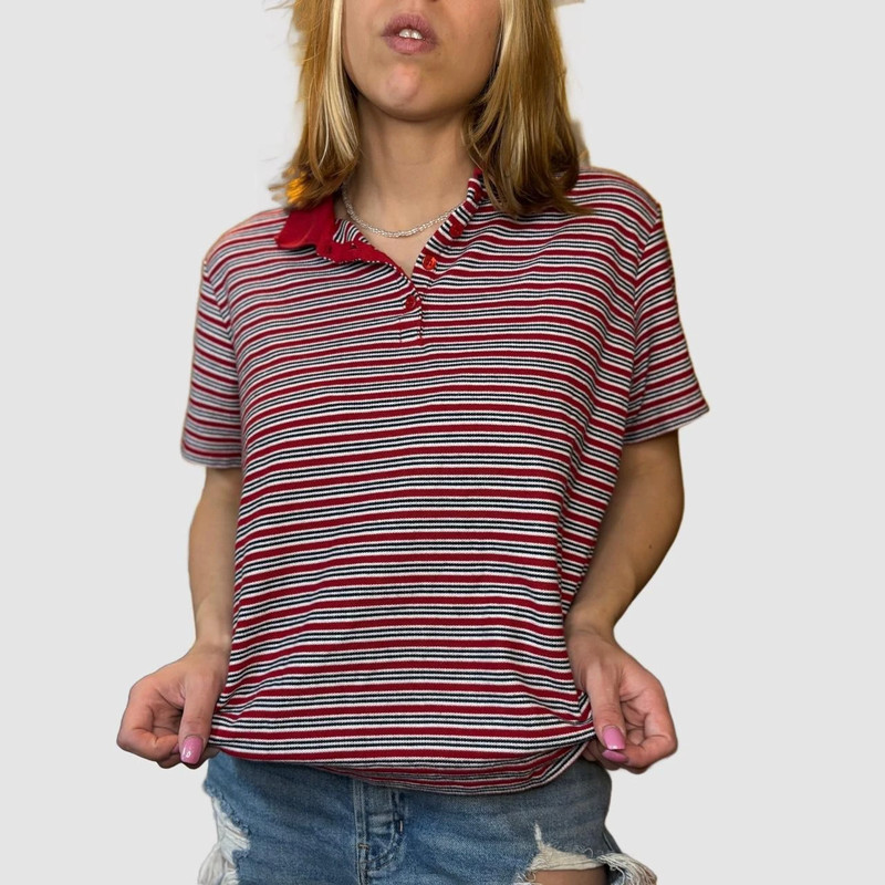 red & black striped 90s style polo grunge top! 2