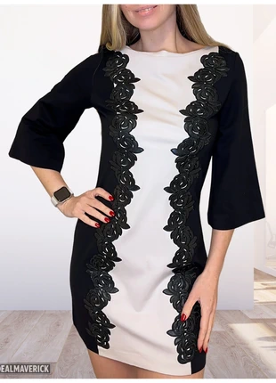 Abito mini bicolore con ricami floreali in ecopelle, marke: Love Republic, zustand: Sehr gut, größe: S / 36 / 8, 7,00 €, 8,05 € inklusive Vinted-Käuferschutz