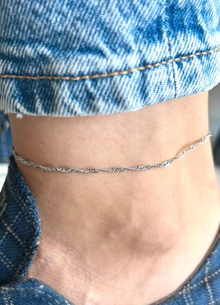 Bracelet de cheville en acier inoxydable, bracelet double chaîne argenté, Singapore, bijou d'été, condition: Very good, €10.50, €11.73 includes Buyer Protection Pro